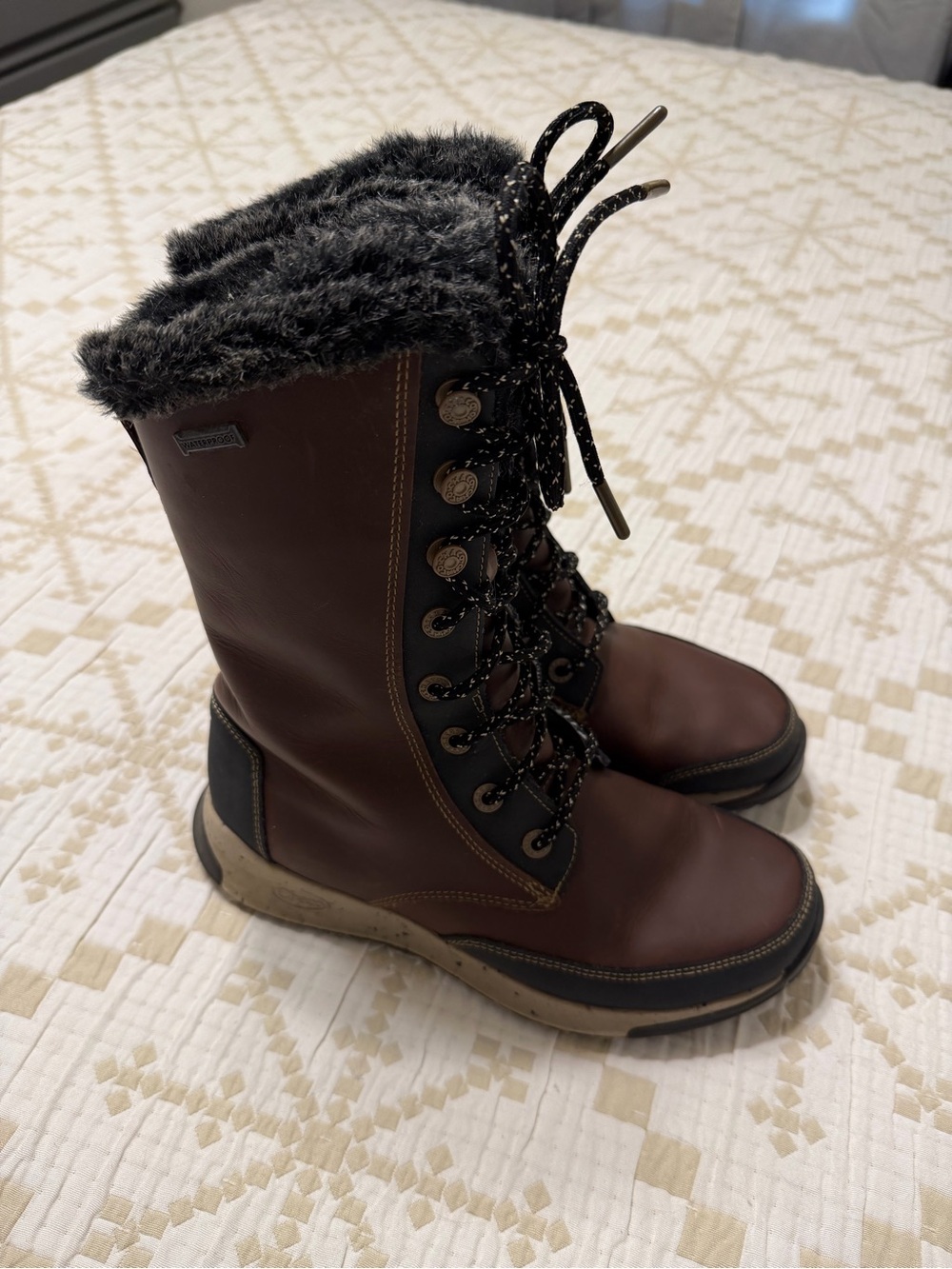 Women's Chaco Borealis waterproof Brown Fur-Trim Lace-Up Winter Boots